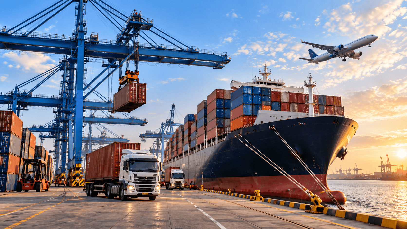Container ship loaded with cargo at sea, representing Trans Atlantic's international freight network